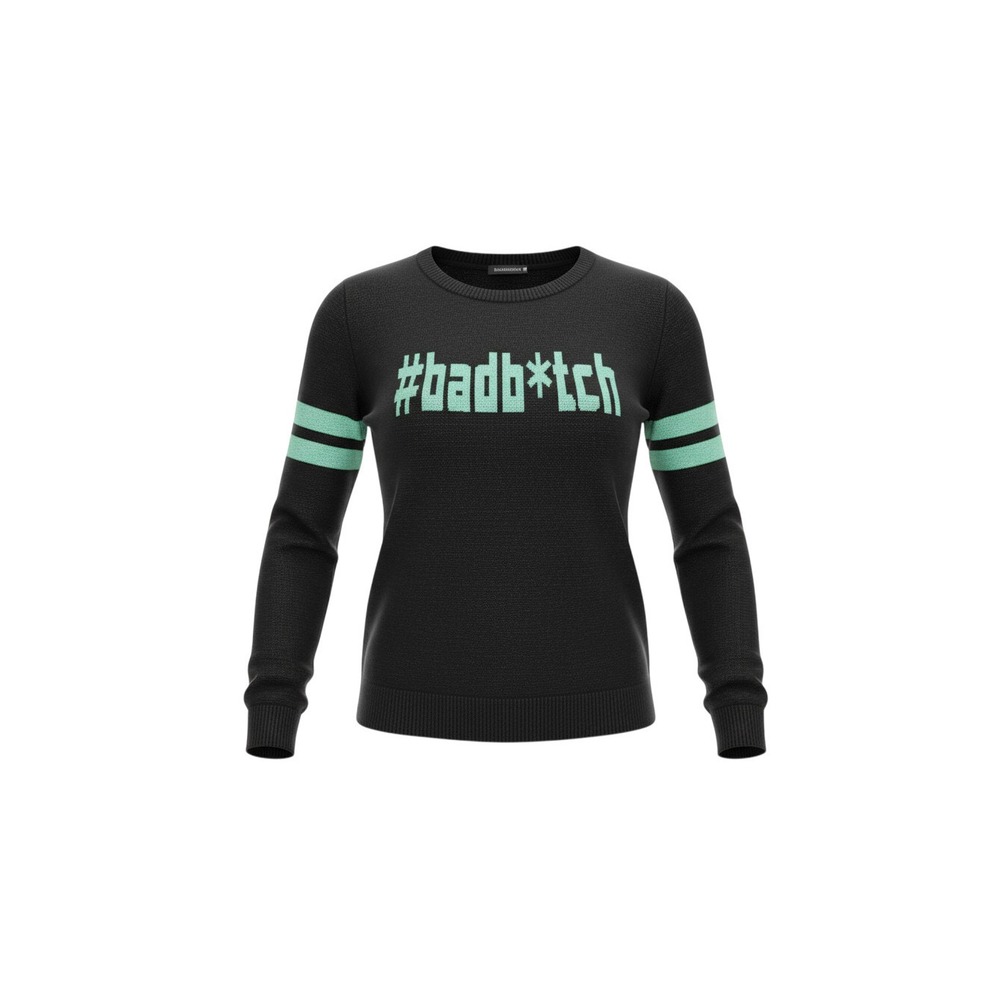 rue21 Graphic Sweater Womens XL Black Mint Green Bad B*tch Varsity Stripe